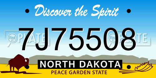7J75508 North Dakota License Plate