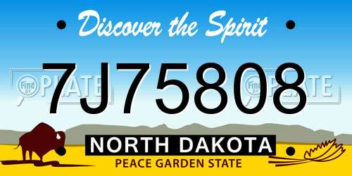 7J75808 North Dakota License Plate