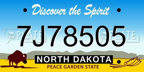 7J78505 North Dakota License Plate