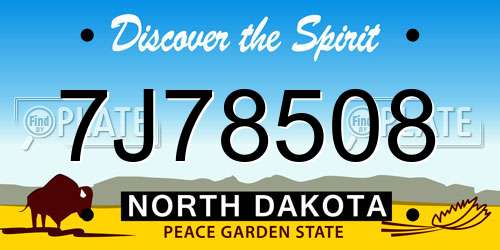 7J78508 North Dakota License Plate