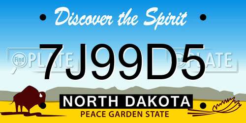 7J99D5 North Dakota License Plate