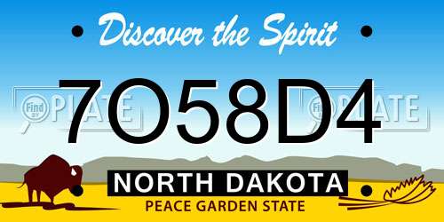 7O58D4 North Dakota License Plate