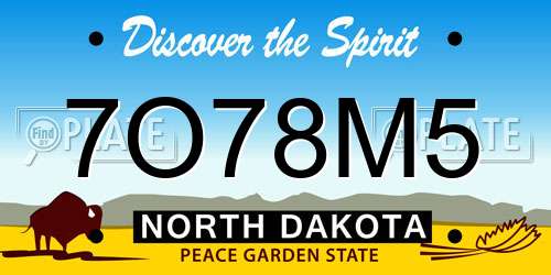 7O78M5 North Dakota License Plate