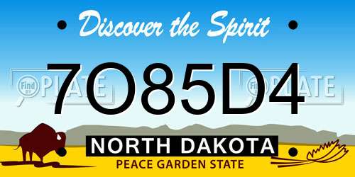 7O85D4 North Dakota License Plate