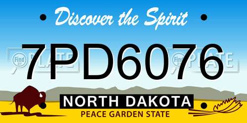 7PD6076 North Dakota License Plate