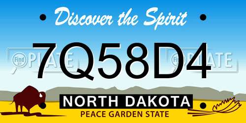 7Q58D4 North Dakota License Plate
