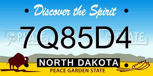 7Q85D4 North Dakota License Plate