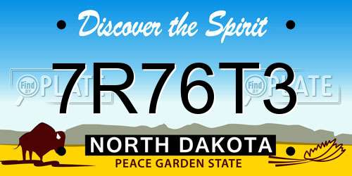 7R76T3 North Dakota License Plate