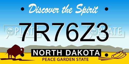 7R76Z3 North Dakota License Plate