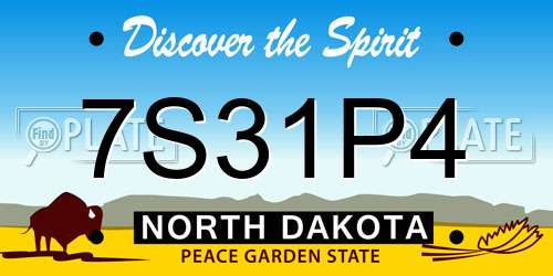 7S31P4 North Dakota License Plate