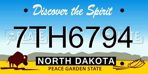 7TH6794 North Dakota License Plate