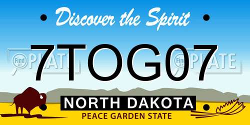 7TOG07 North Dakota License Plate