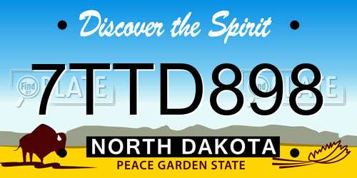 7TTD898 North Dakota License Plate