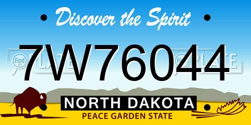 7W76044 North Dakota License Plate