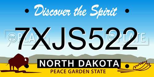 7XJS522 North Dakota License Plate