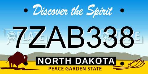 7ZAB338 North Dakota License Plate