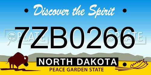 7ZB0266 North Dakota License Plate