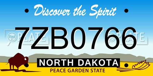 7ZB0766 North Dakota License Plate