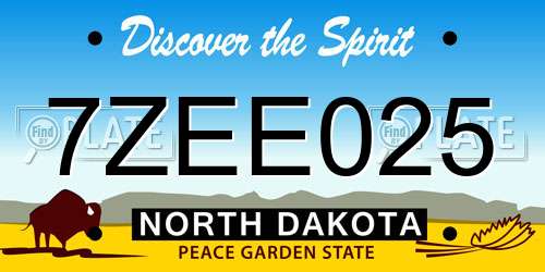 7ZEE025 North Dakota License Plate