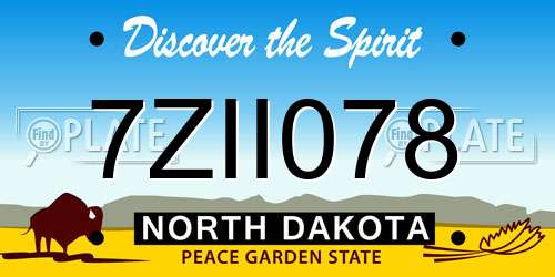 7ZII078 North Dakota License Plate