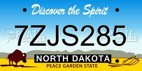 7ZJS285 North Dakota License Plate