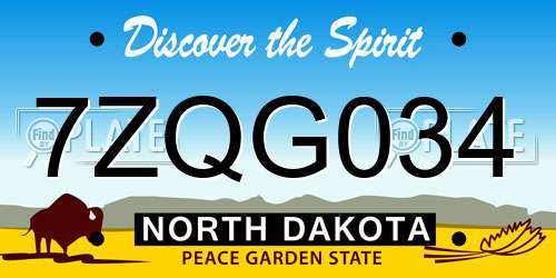 7ZQG034 North Dakota License Plate
