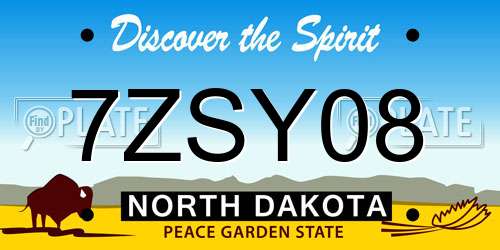 7ZSY08 North Dakota License Plate