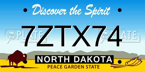 7ZTX74 North Dakota License Plate