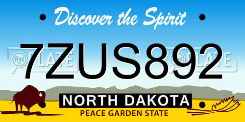 7ZUS892 North Dakota License Plate