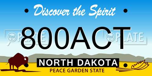 800ACT North Dakota License Plate