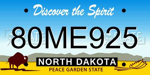 80ME925 North Dakota License Plate