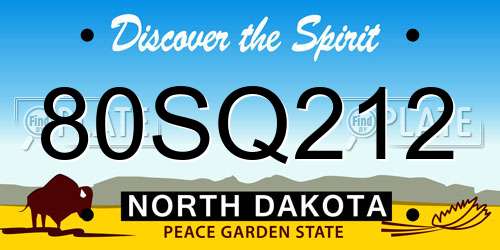 80SQ212 North Dakota License Plate