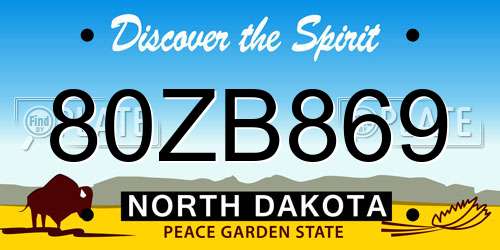 80ZB869 North Dakota License Plate