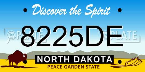 8225DE North Dakota License Plate