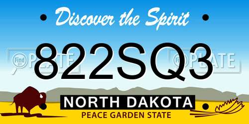 822SQ3 North Dakota License Plate