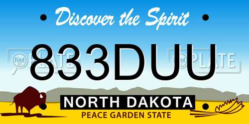 833DUU North Dakota License Plate