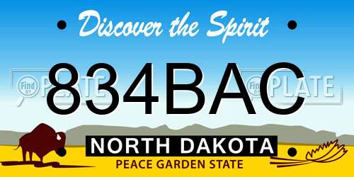 834BAC North Dakota License Plate