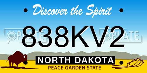 838KV2 North Dakota License Plate