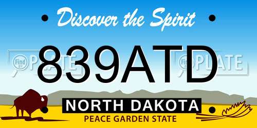 839ATD North Dakota License Plate