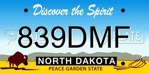 839DMF North Dakota License Plate
