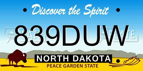 839DUW North Dakota License Plate