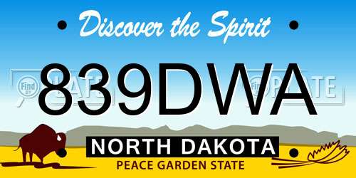 839DWA North Dakota License Plate