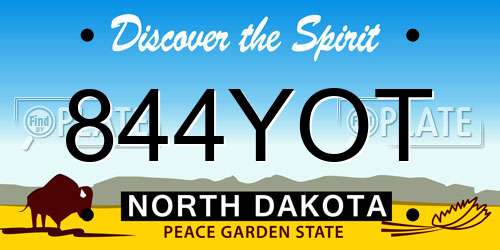 844YOT North Dakota License Plate