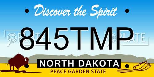 845TMP North Dakota License Plate