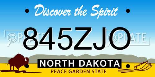 845ZJO North Dakota License Plate