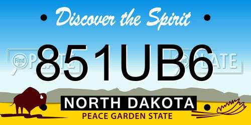 851UB6 North Dakota License Plate