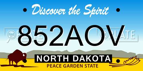 852AOV North Dakota License Plate