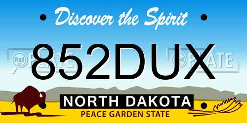 852DUX North Dakota License Plate