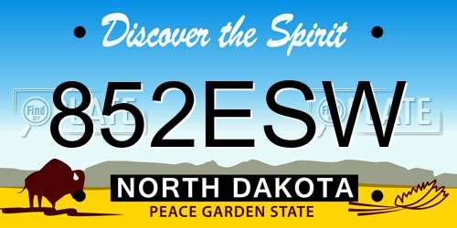 852ESW North Dakota License Plate