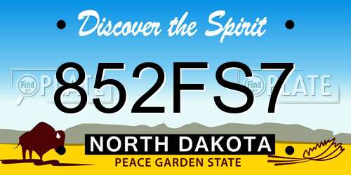 852FS7 North Dakota License Plate